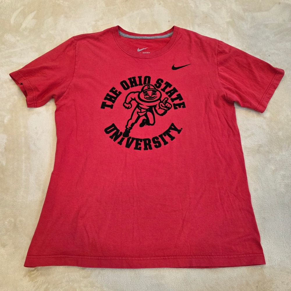 Nike Ohio State Buckeyes T Shirt Mens Medium Red Brutus Mascot Graphic NCAA Tee